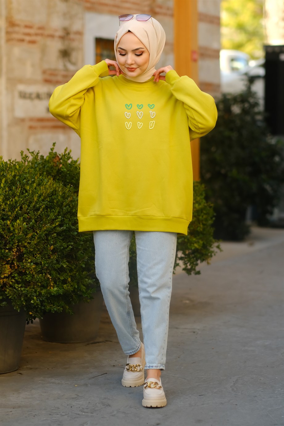 KALP DESENLİ SWEAT YAĞ YEŞİLİ