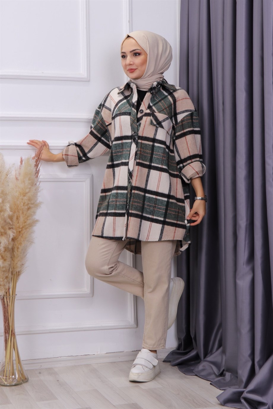 KAŞE ODUNCU TUNİK YEŞİL-KREM