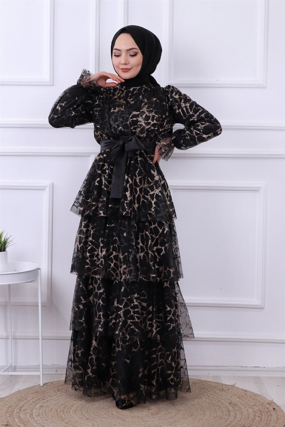 KAT KAT LEOPAR DESENLİ ELBİSE