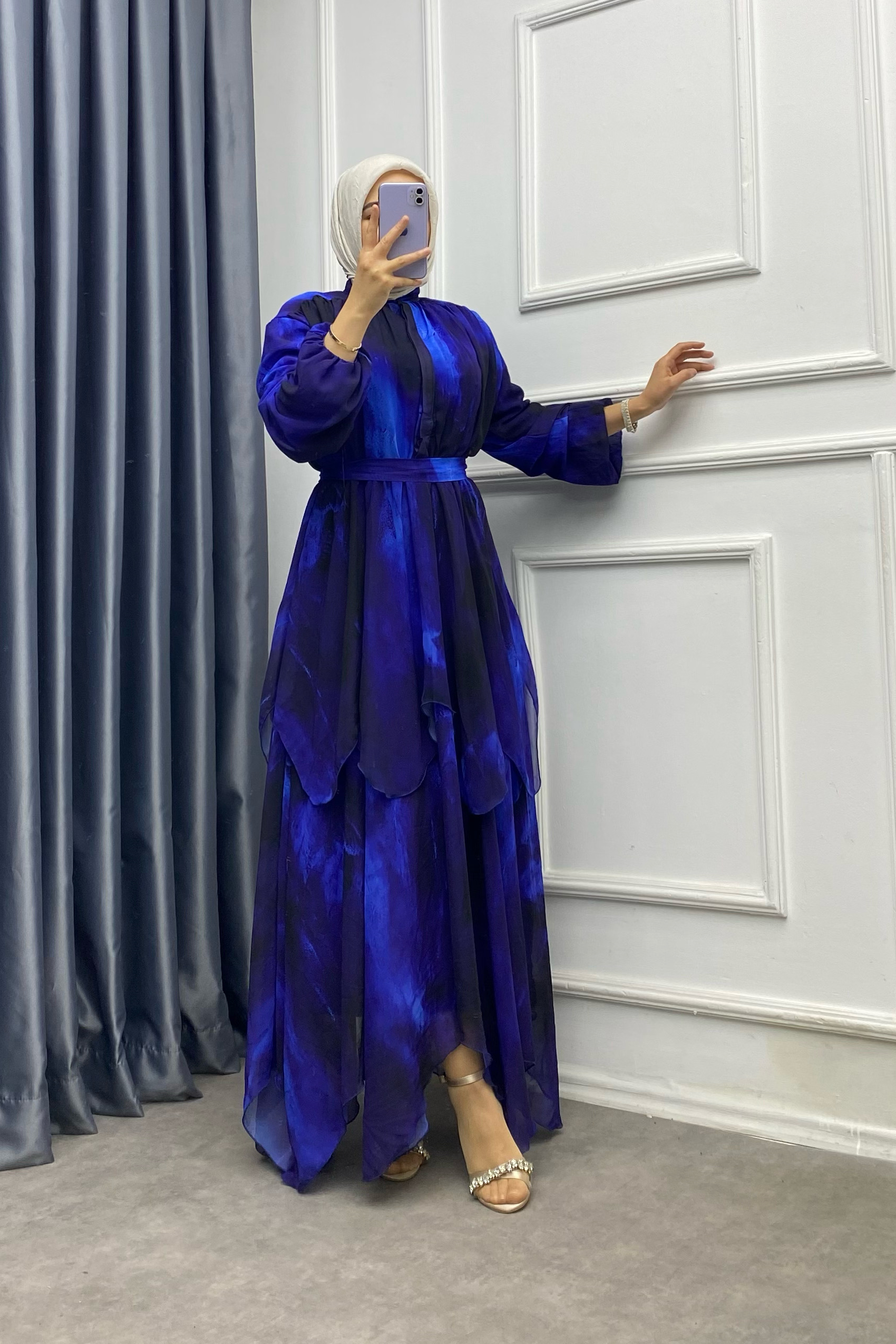 Kat Kat Şifon Elbise mavi