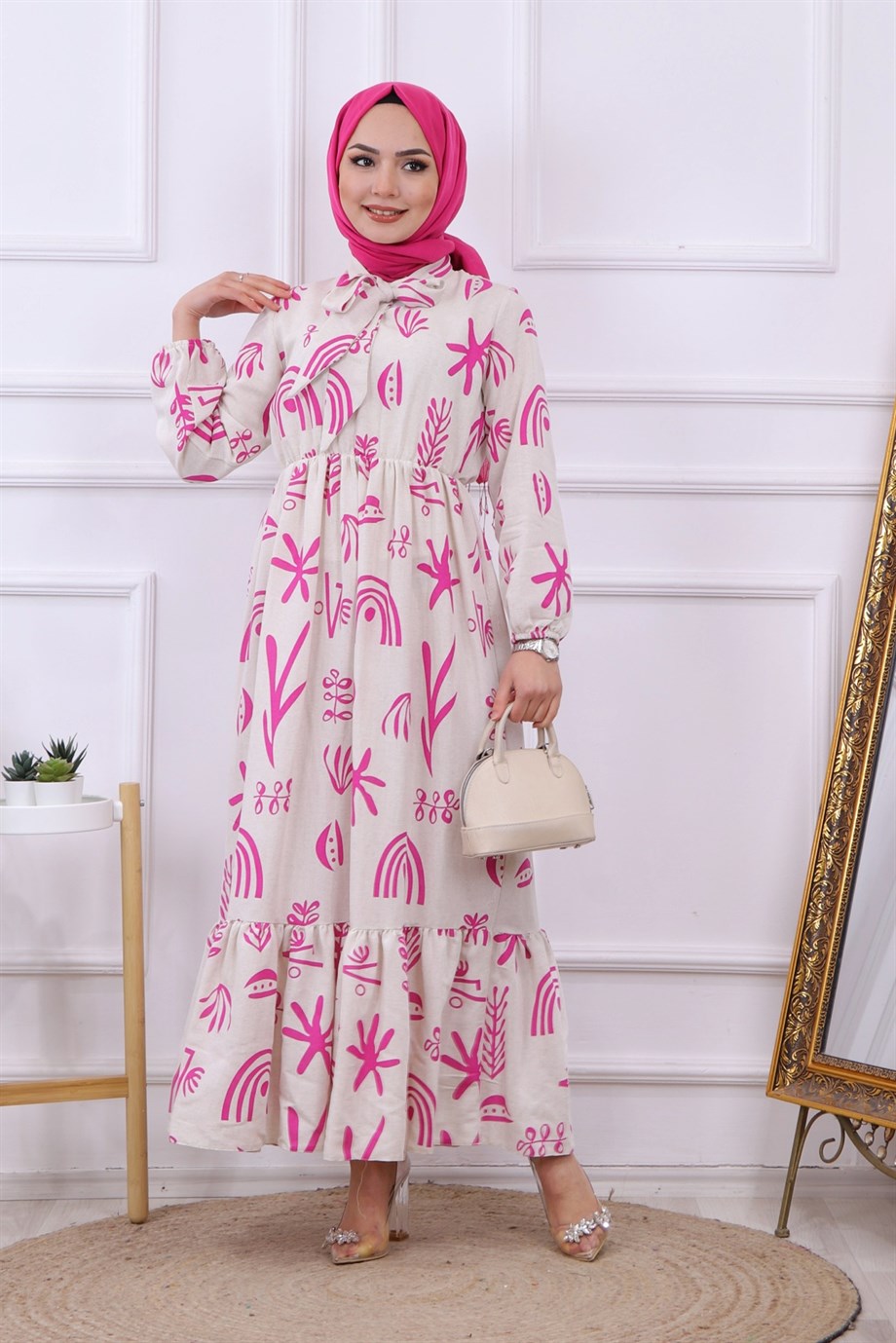 KETEN ELBİSE PEMBE