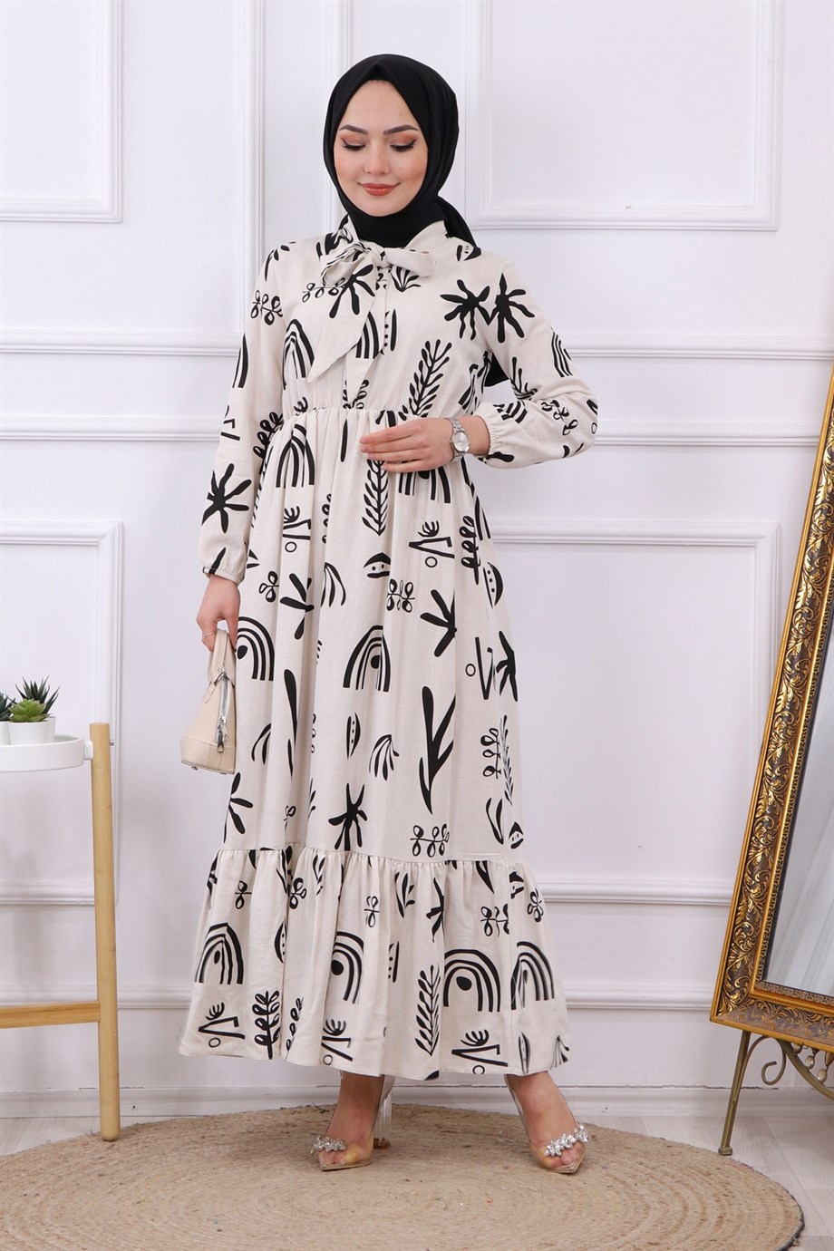 KETEN ELBİSE SİYAH