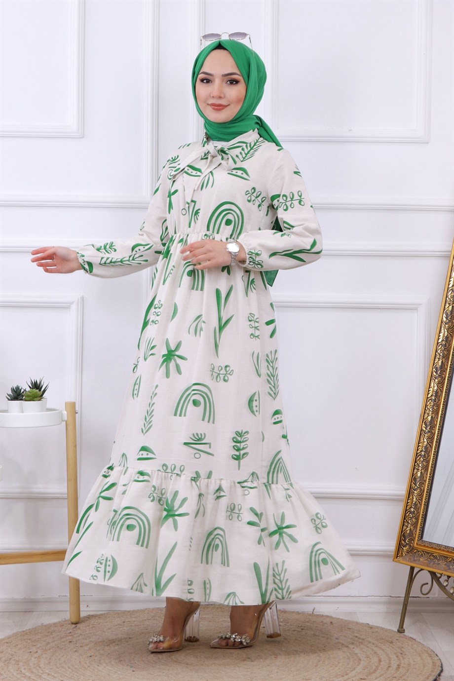 KETEN ELBİSE YEŞİL