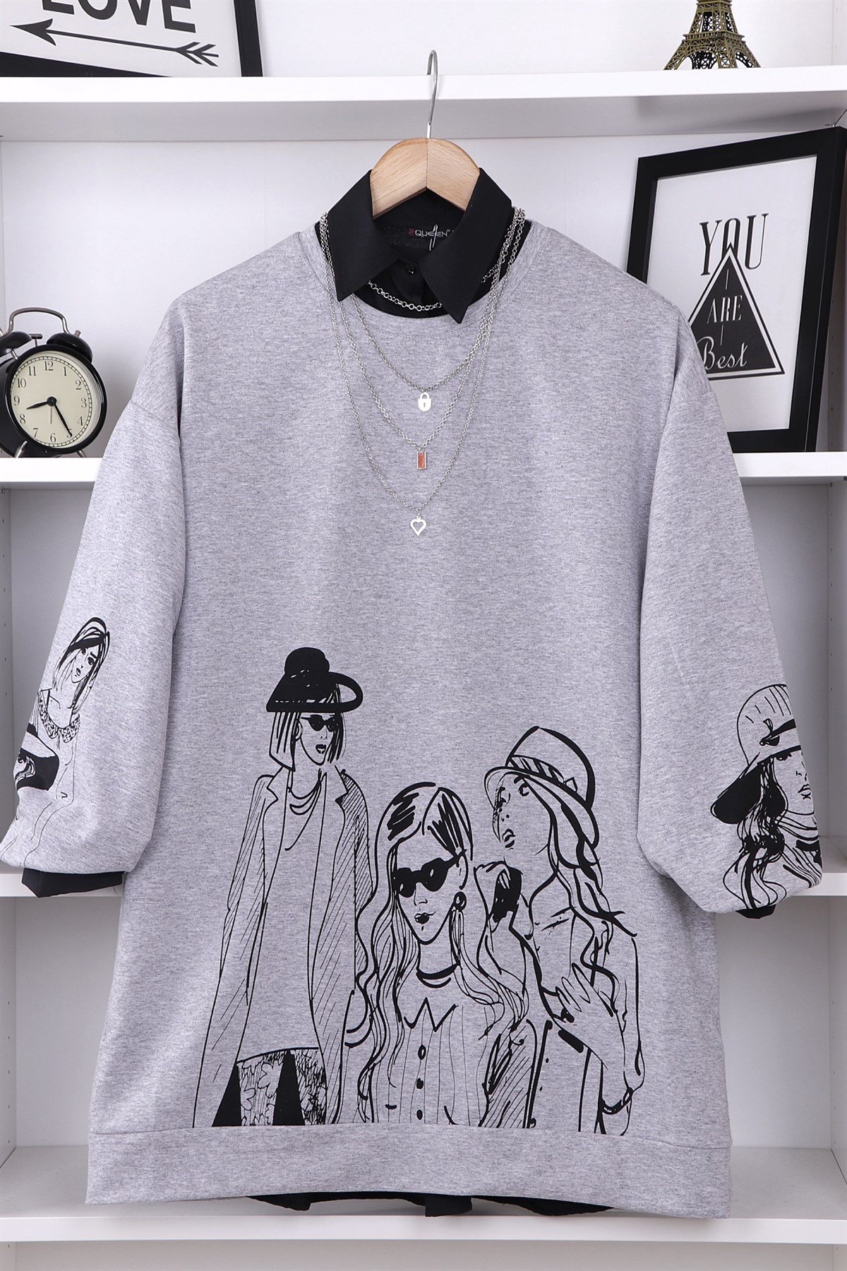 KIZ BASKILI SWEAT GRİ 
