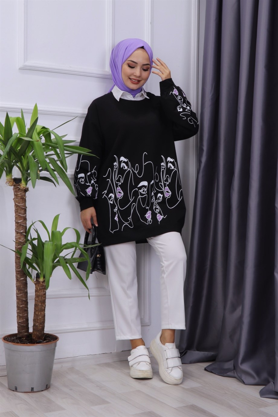 KIZ BASKILI SWEAT SİYAH 