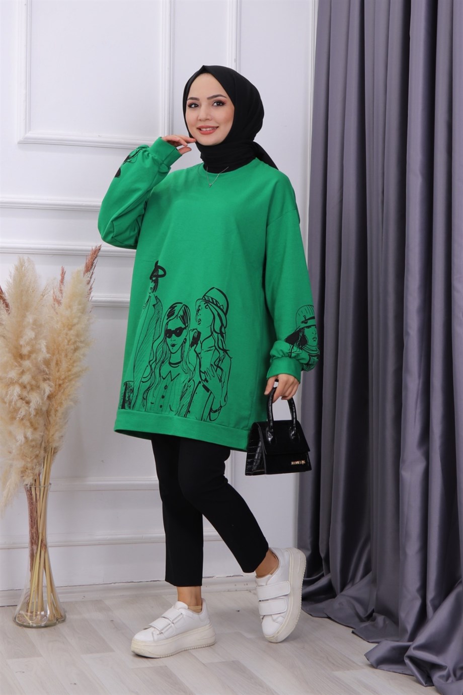 KIZ BASKILI SWEAT YEŞİL