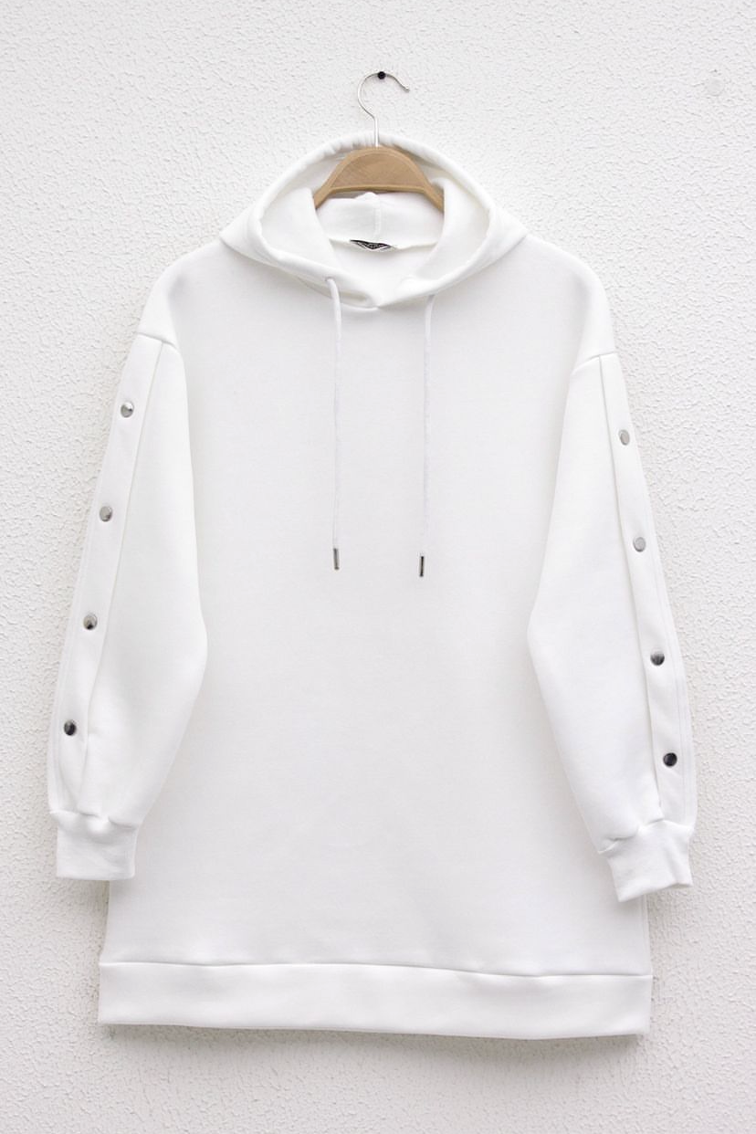 Kolları Çıtçıt detaylı Sweat Beyaz