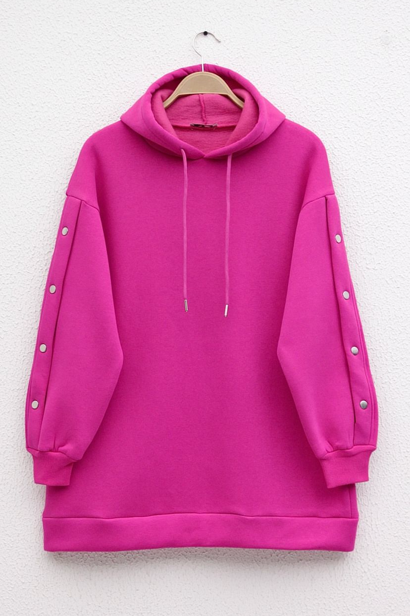 Kolları Çıtçıt detaylı Sweat Fuşya