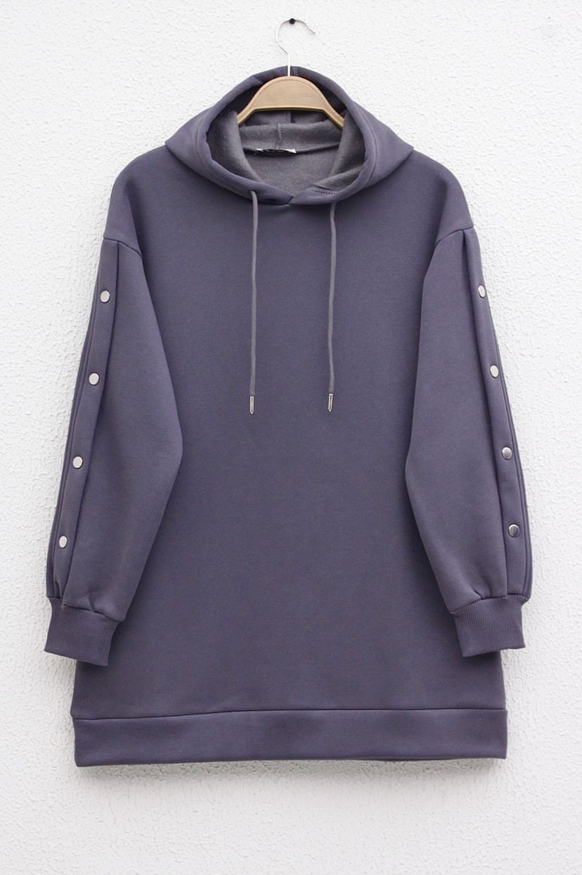 Kolları Çıtçıt detaylı Sweat Gri