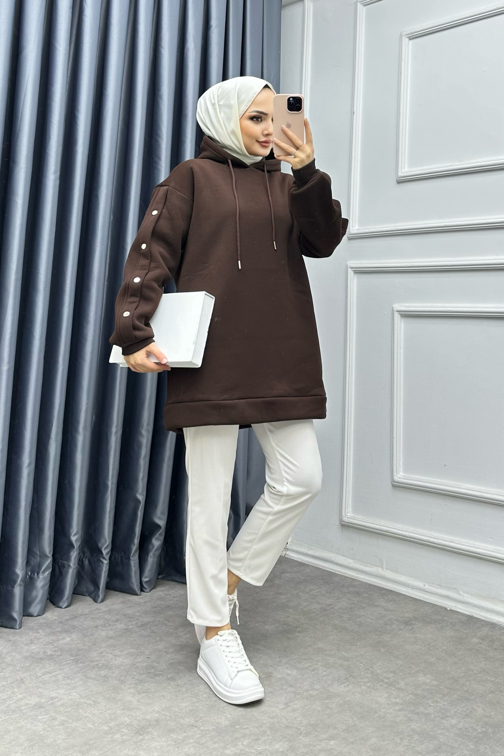 Kolları Çıtçıt detaylı Sweat Kahverengi