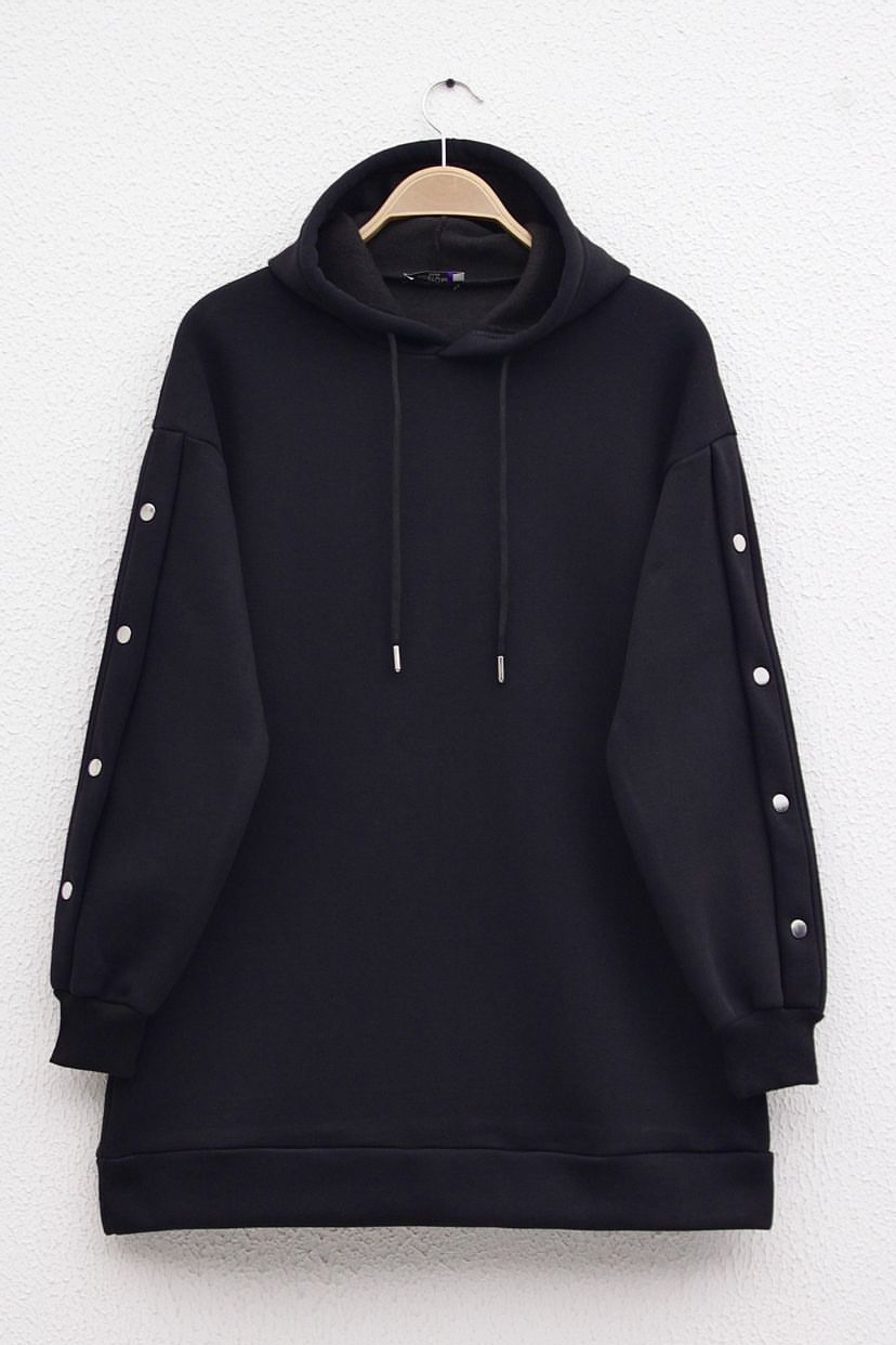 Kolları Çıtçıt detaylı Sweat siyah