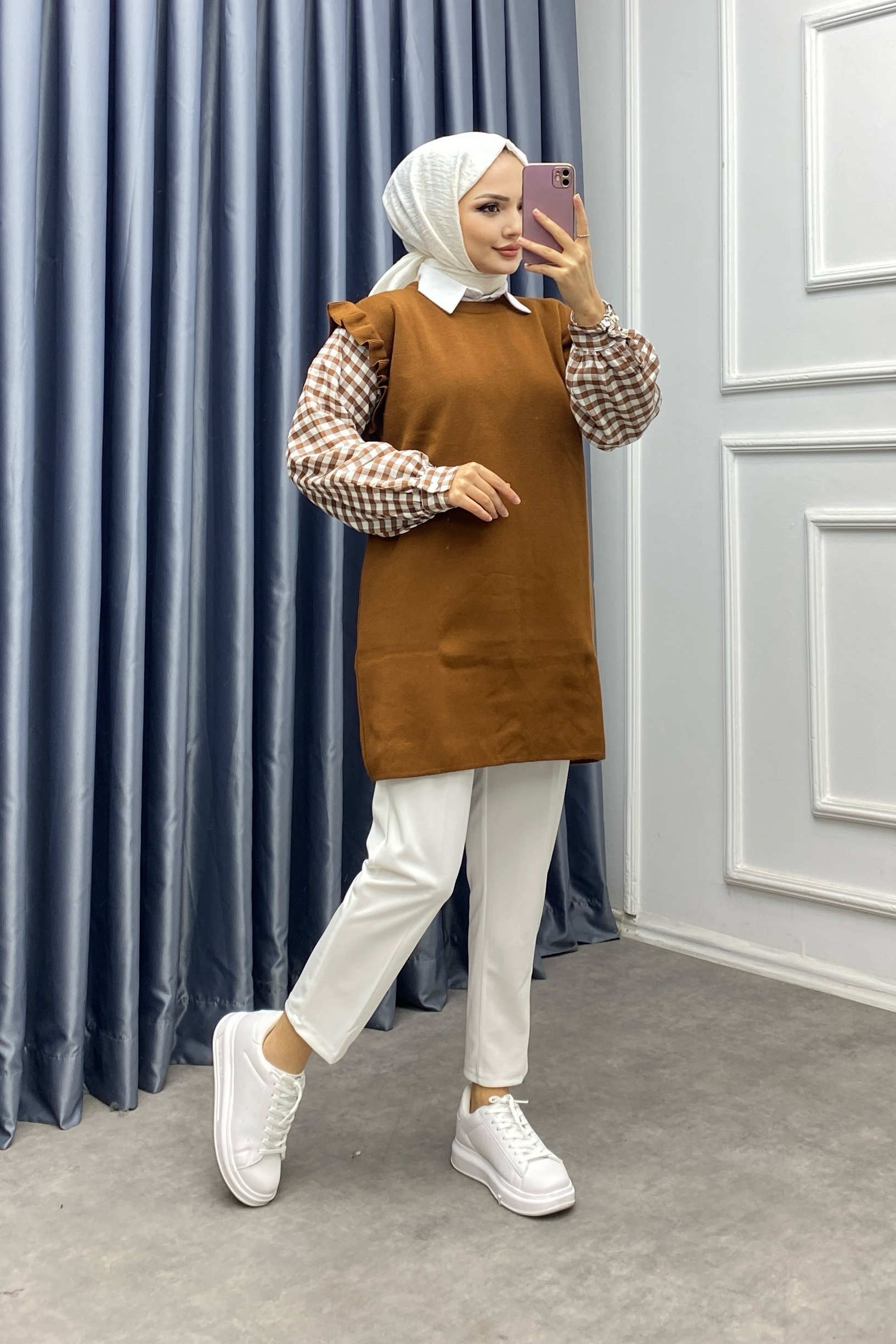 Kolları Kareli Triko Tunik 