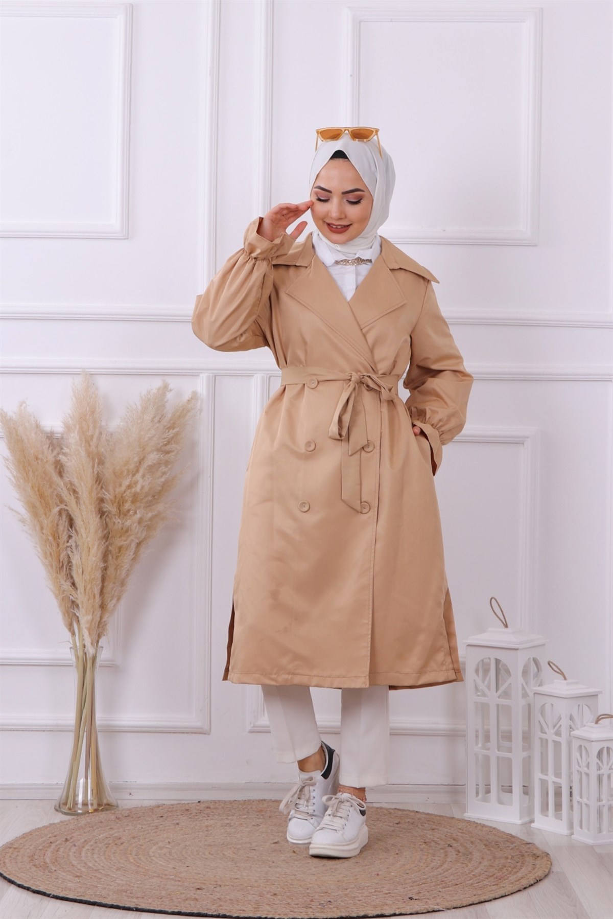 kolları lastikli trenç camel