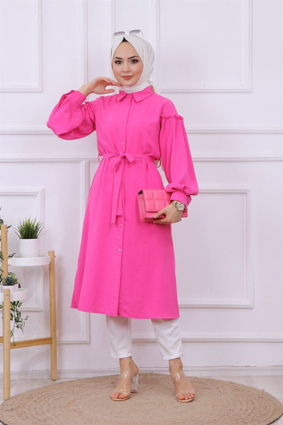 KOLLARI PİLELİ TUNİK PEMBE