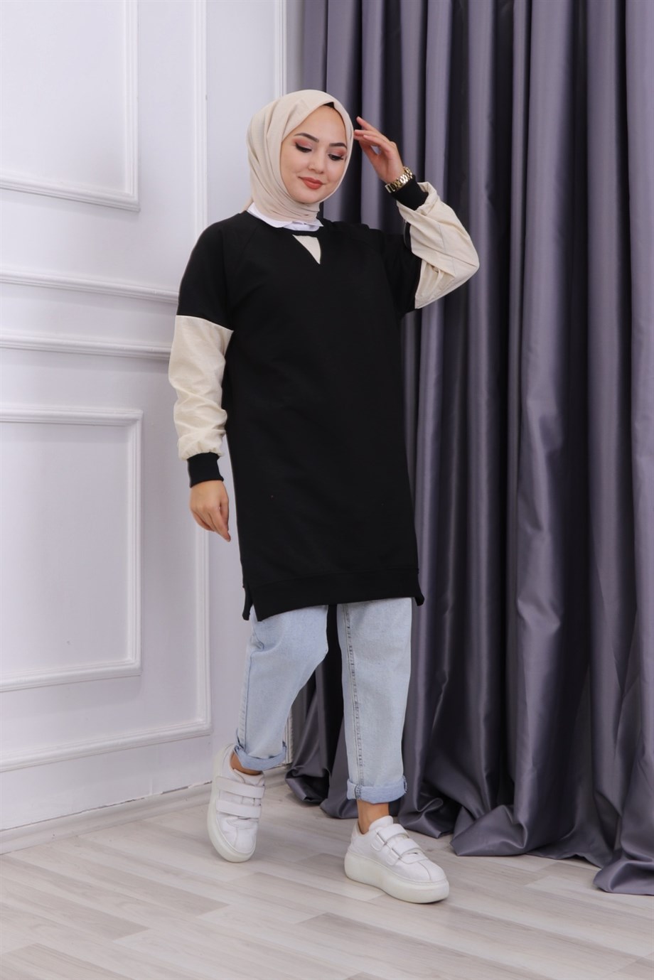 KOLU FERMUARLI SWEAT SİYAH