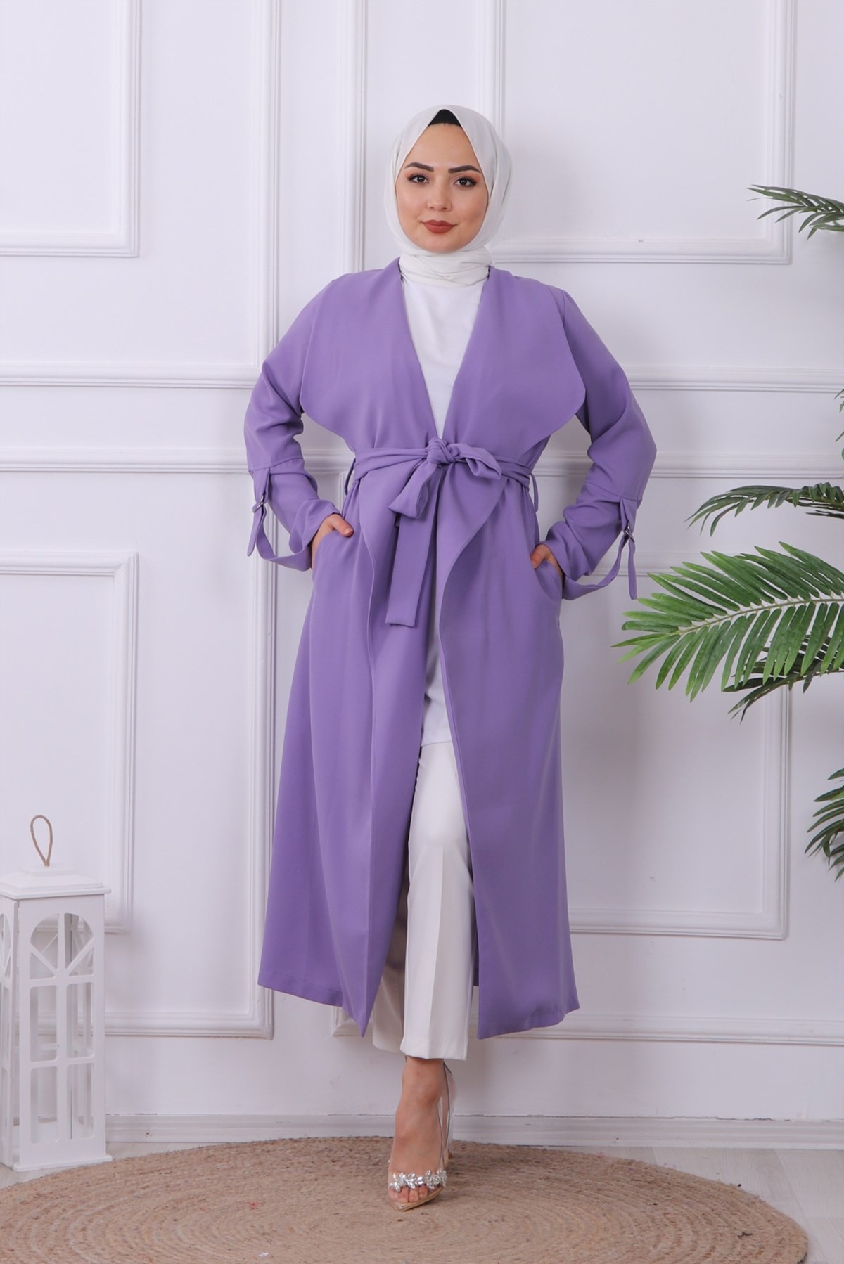 KOLU KATLAMALI TRENÇ LİLA
