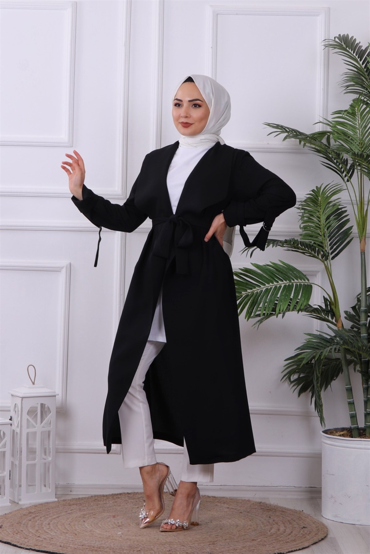 KOLU KATLAMALI TRENÇ SİYAH