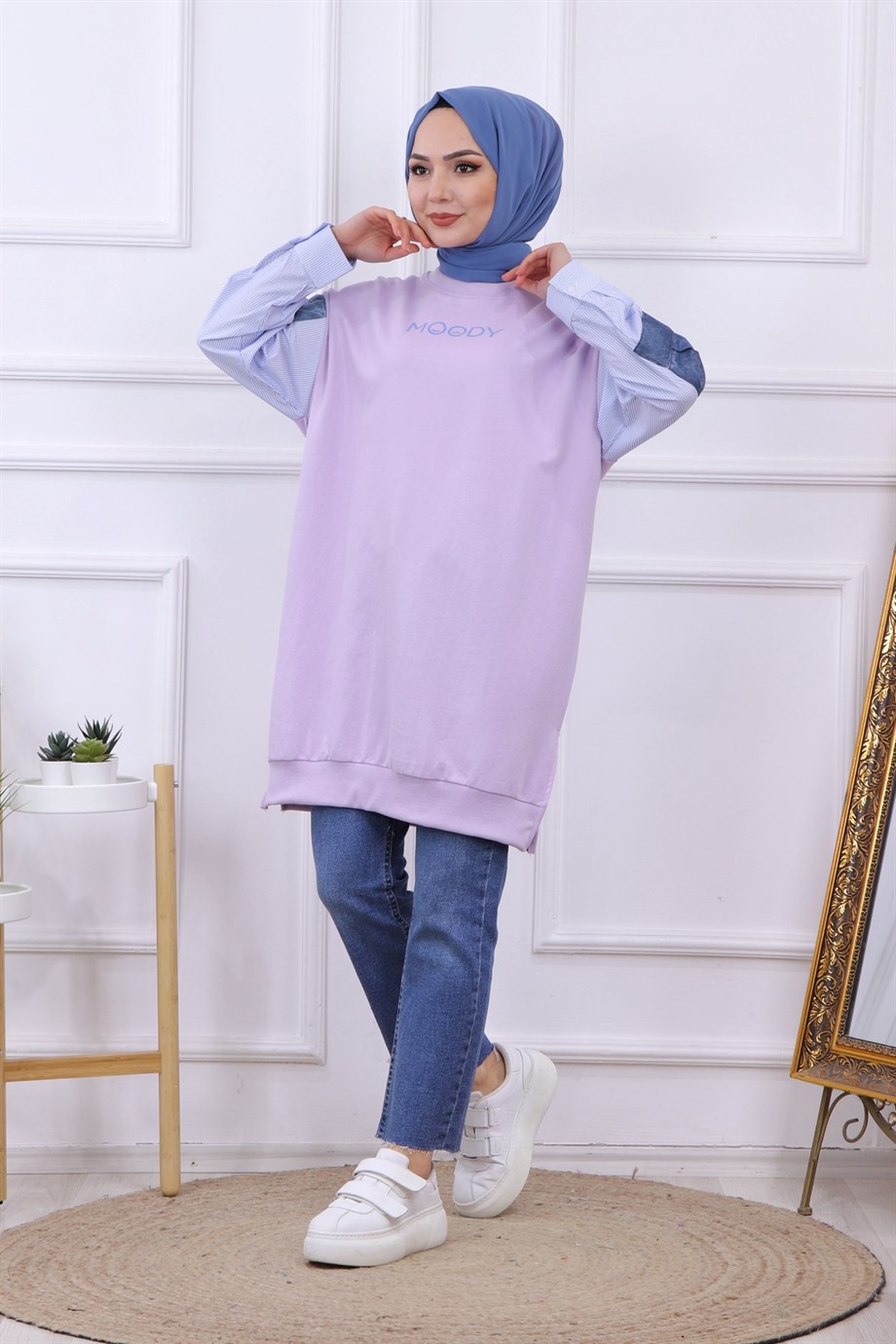 KOLU KOT DETAYLI SWEAT LİLA