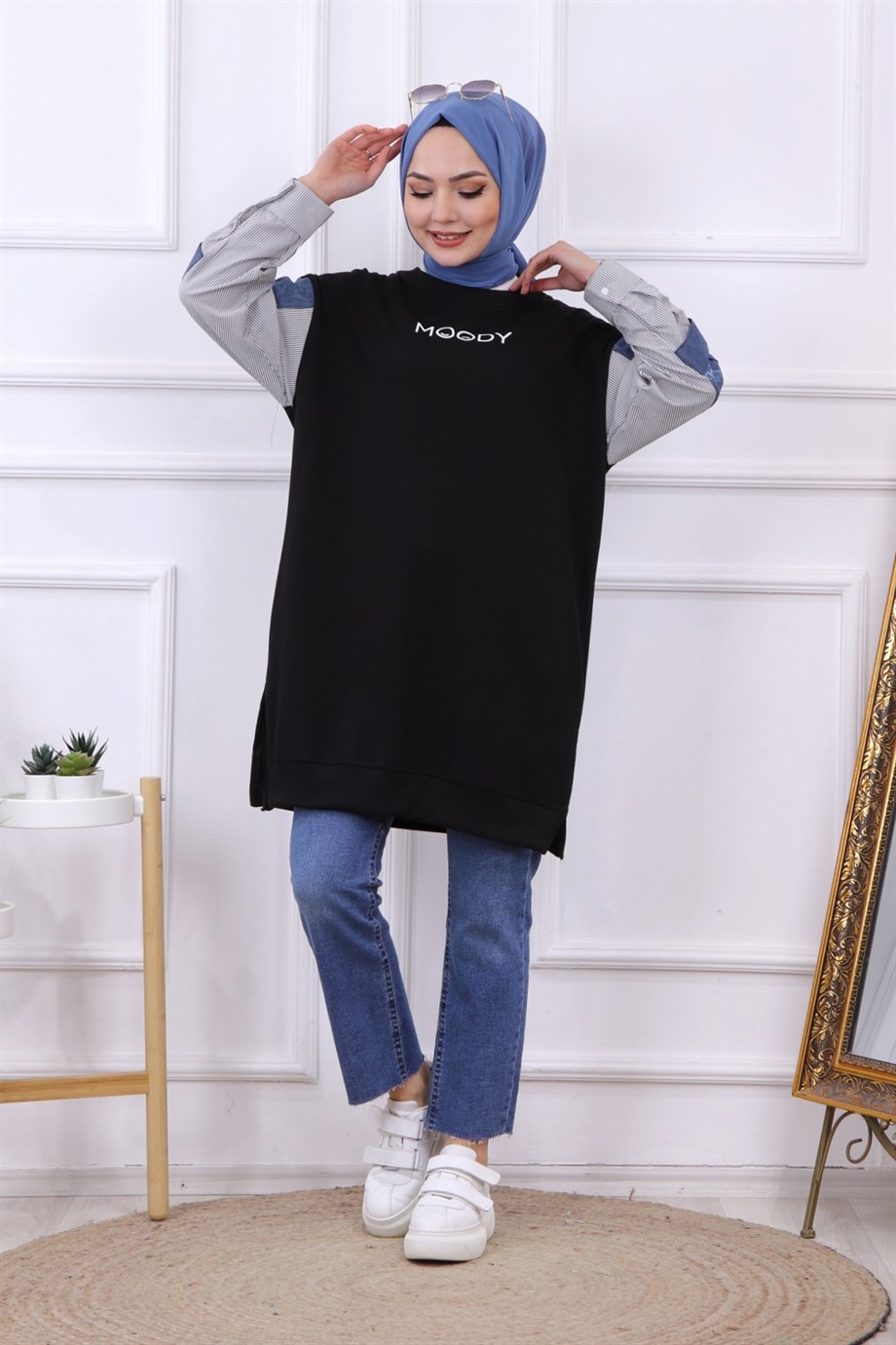 KOLU KOT DETAYLI SWEAT SİYAH