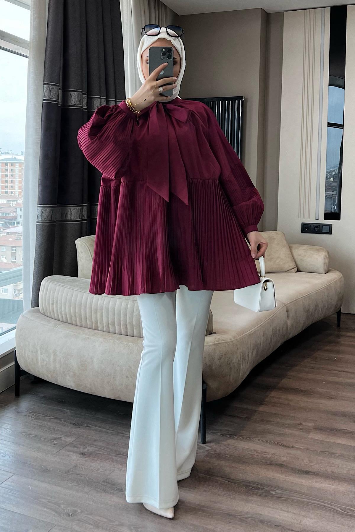 Kras Bağlama Detaylı Gömlek Bordo