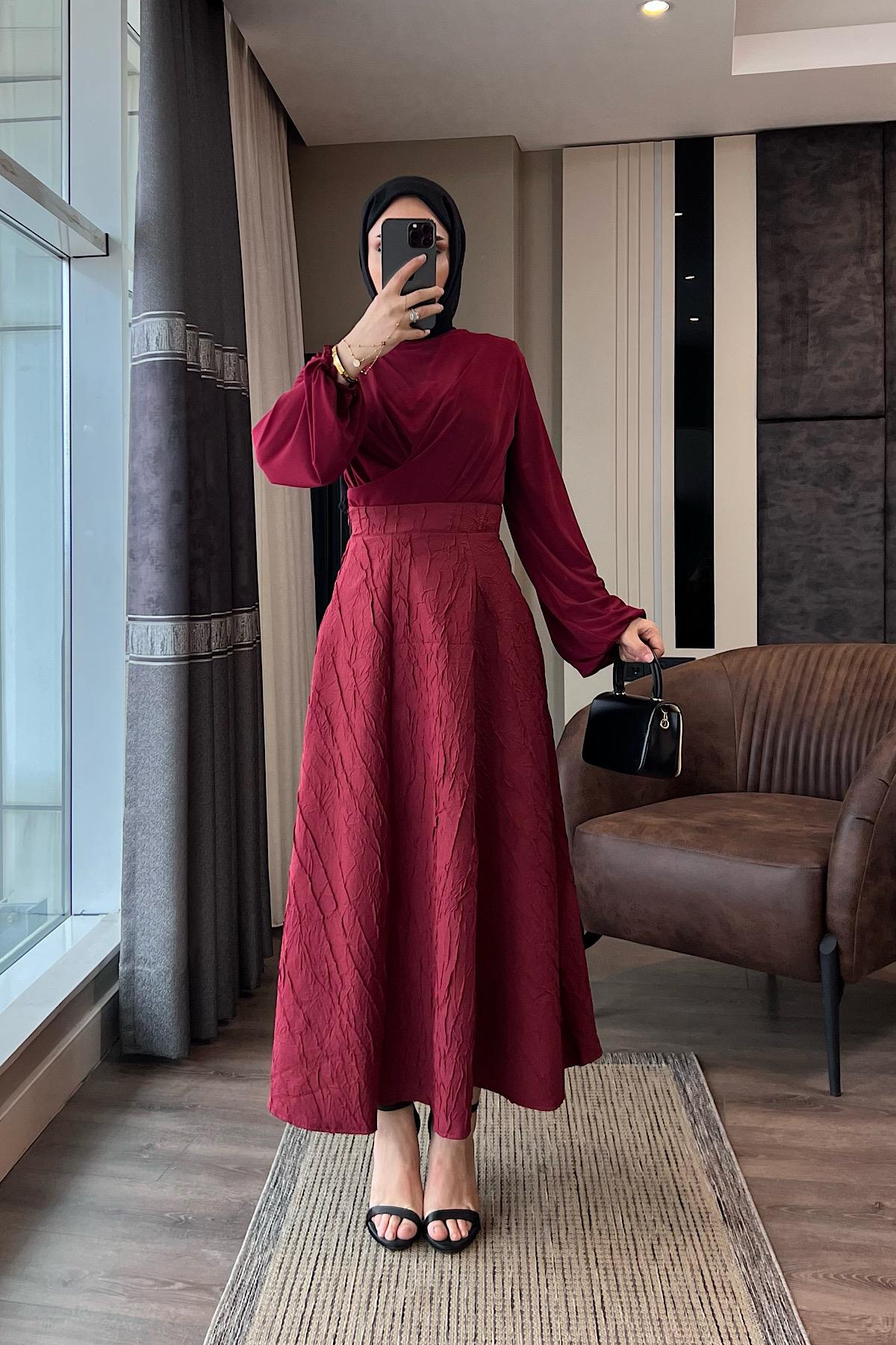 Kraşlı Kloş etek Bordo
