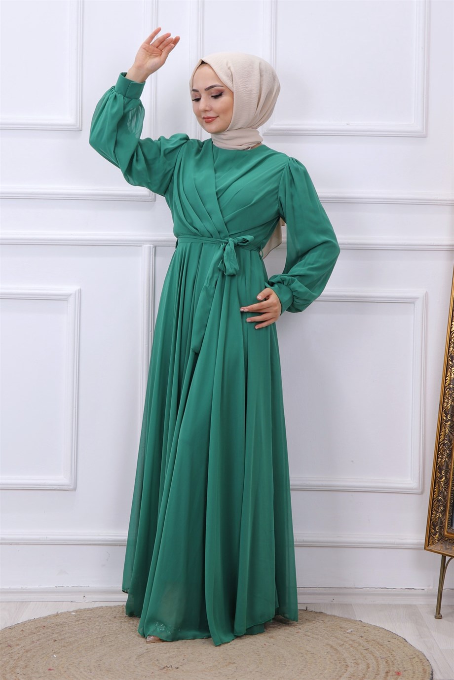 KRUVAZE YAKA ELBİSE YEŞİL