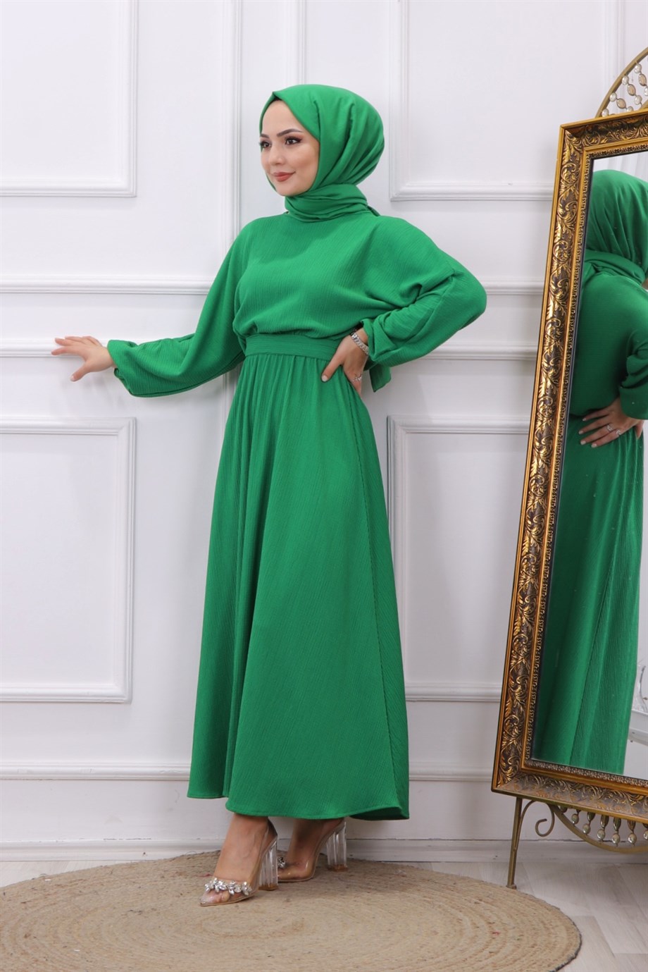 KUŞAKLI ELBİSE YEŞİL