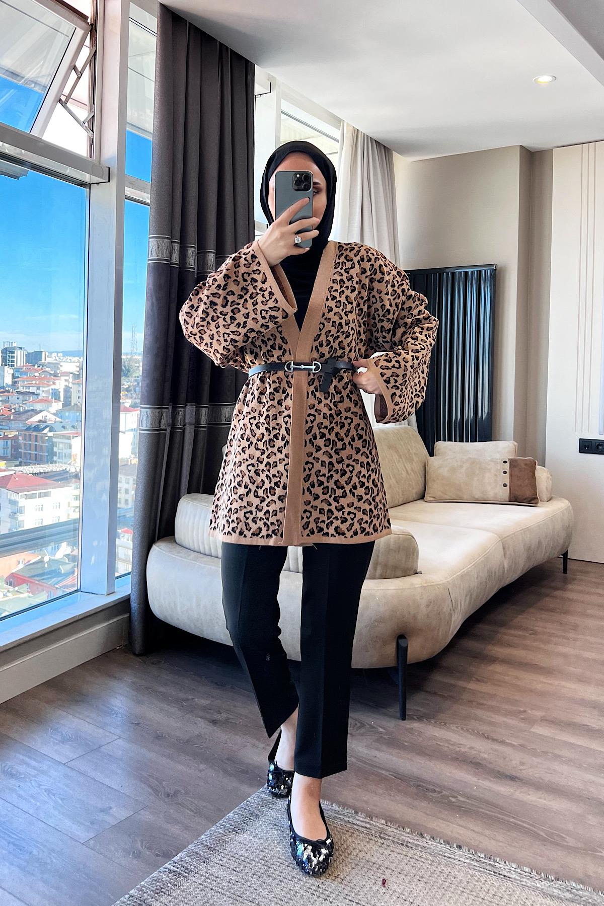 Leopar Desen Hırka 