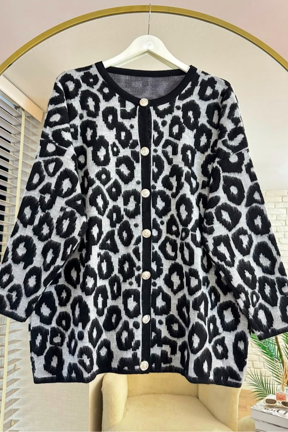 Leopar hırka Gri siyah 