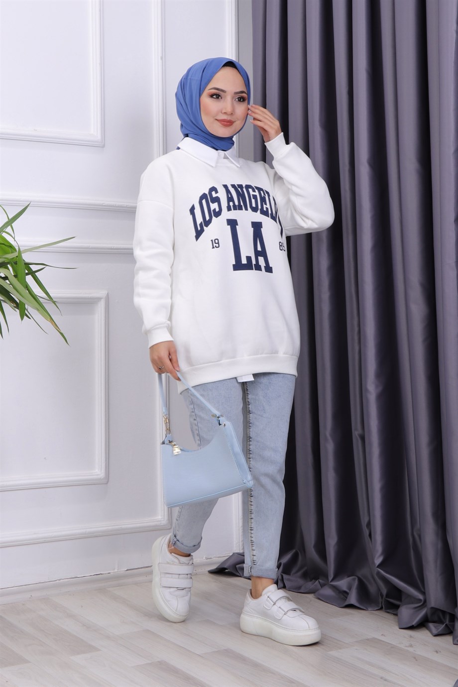 LOS ANGELES ÜÇ İPLİK SWEAT  BEYAZ