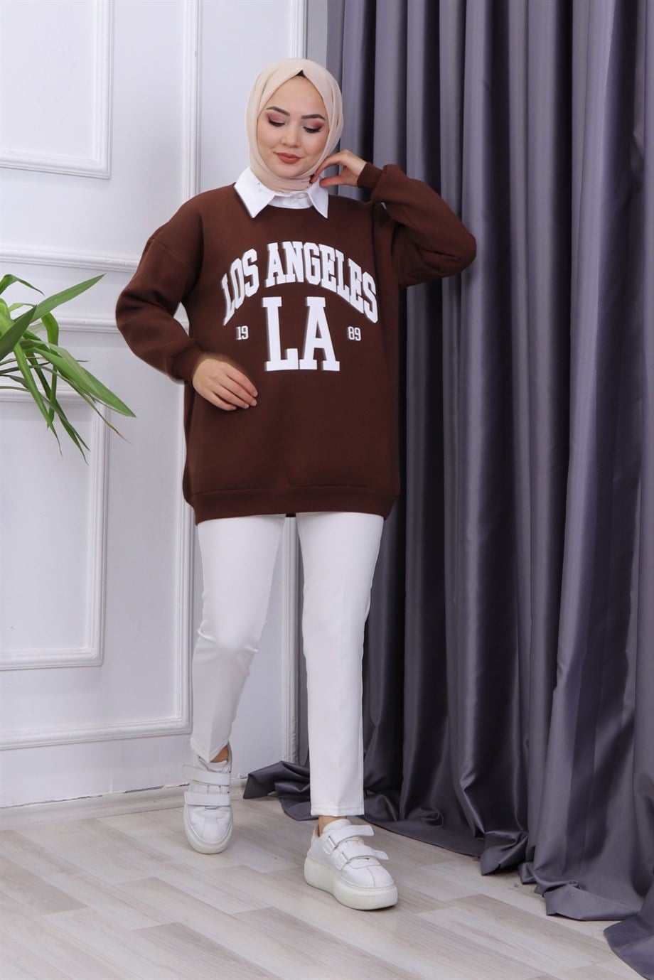 LOS ANGELES ÜÇ İPLİK SWEAT  KAHVERENGİ