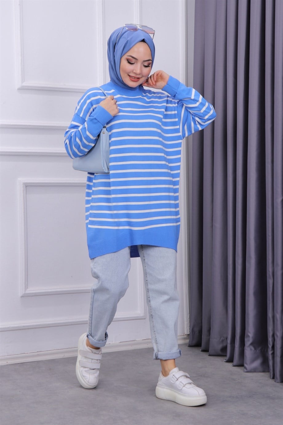MAVİ BEYAZ ÇİZGİLİ TRİKO TUNİK 