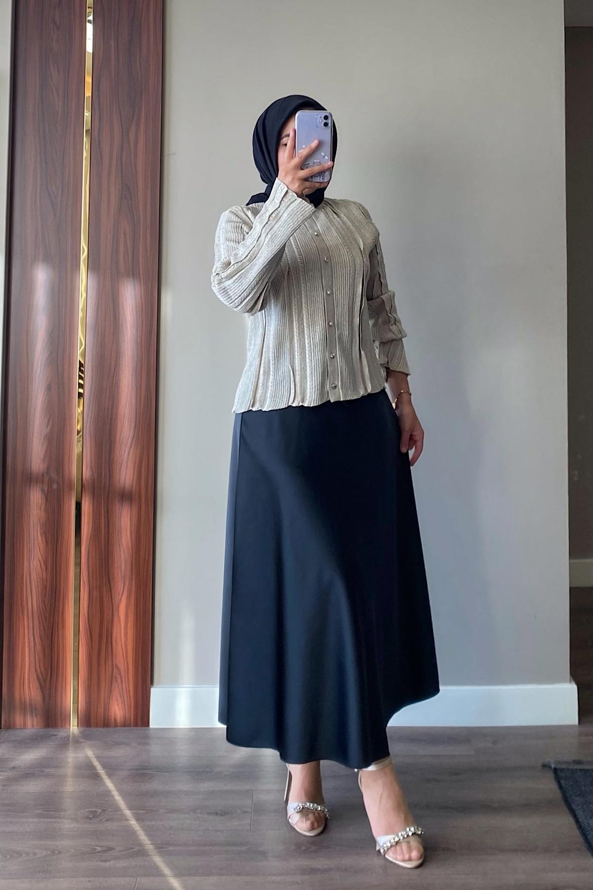 Merserize Simli Hırka Bej