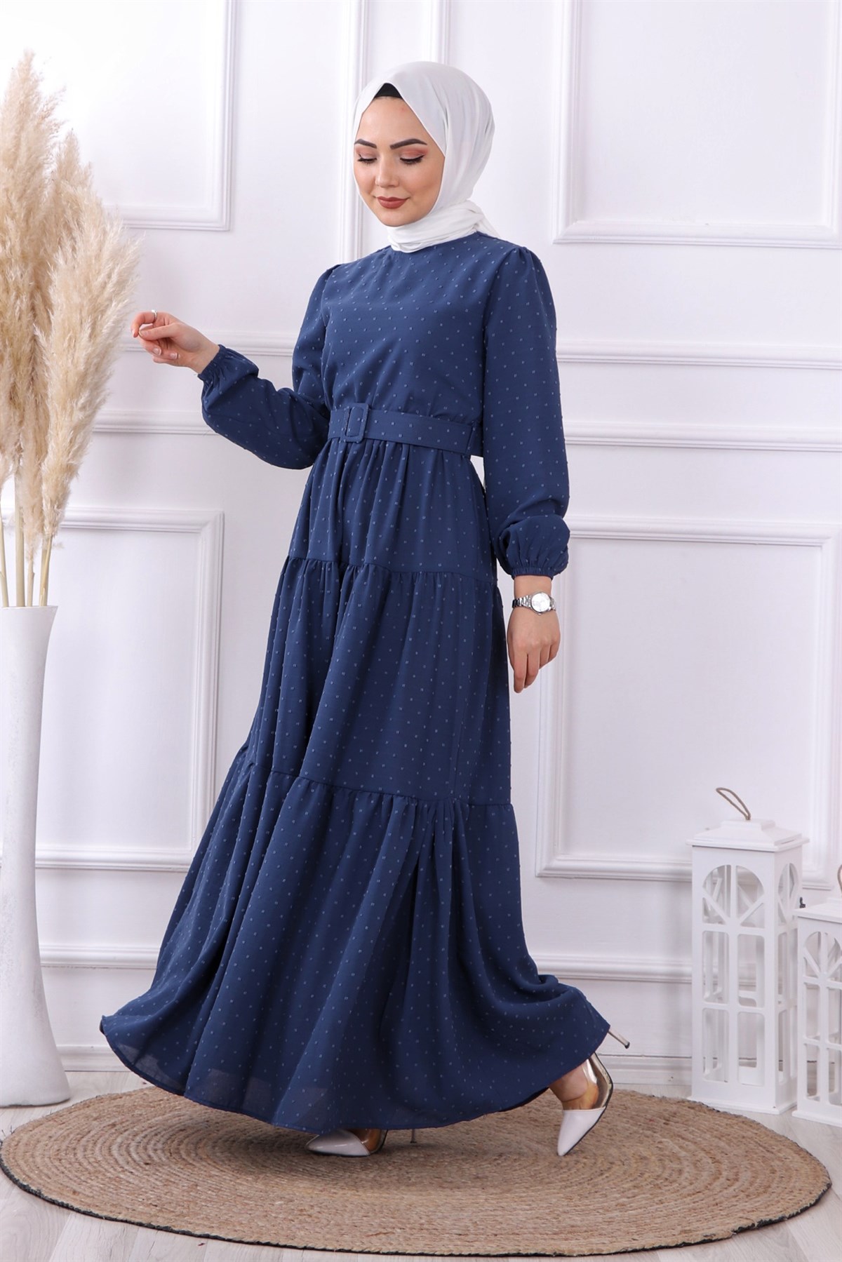 OLV- PONPONLU ELBİSE İNDİGO