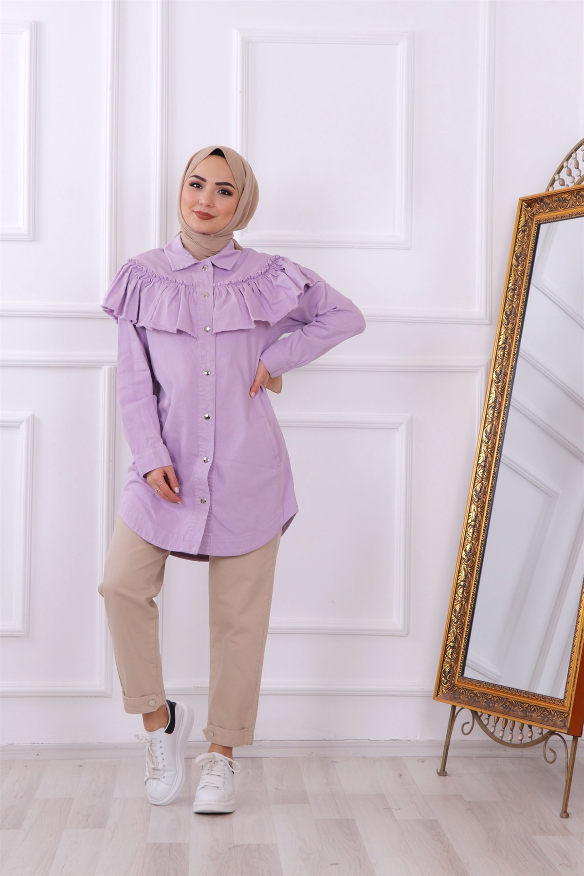 önden düğmeli tunik-lila