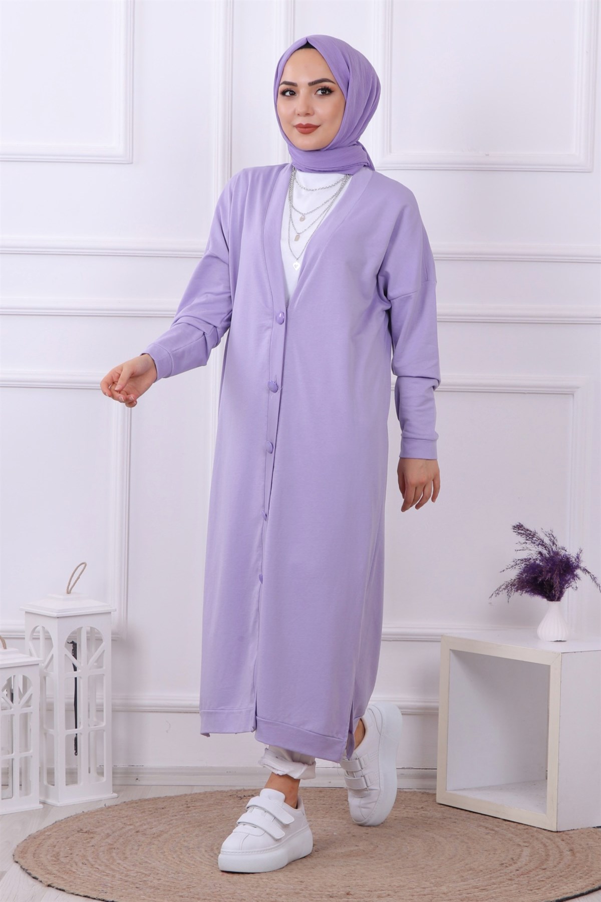 ÖNDEN DÜPMELİ HIRKA LİLA