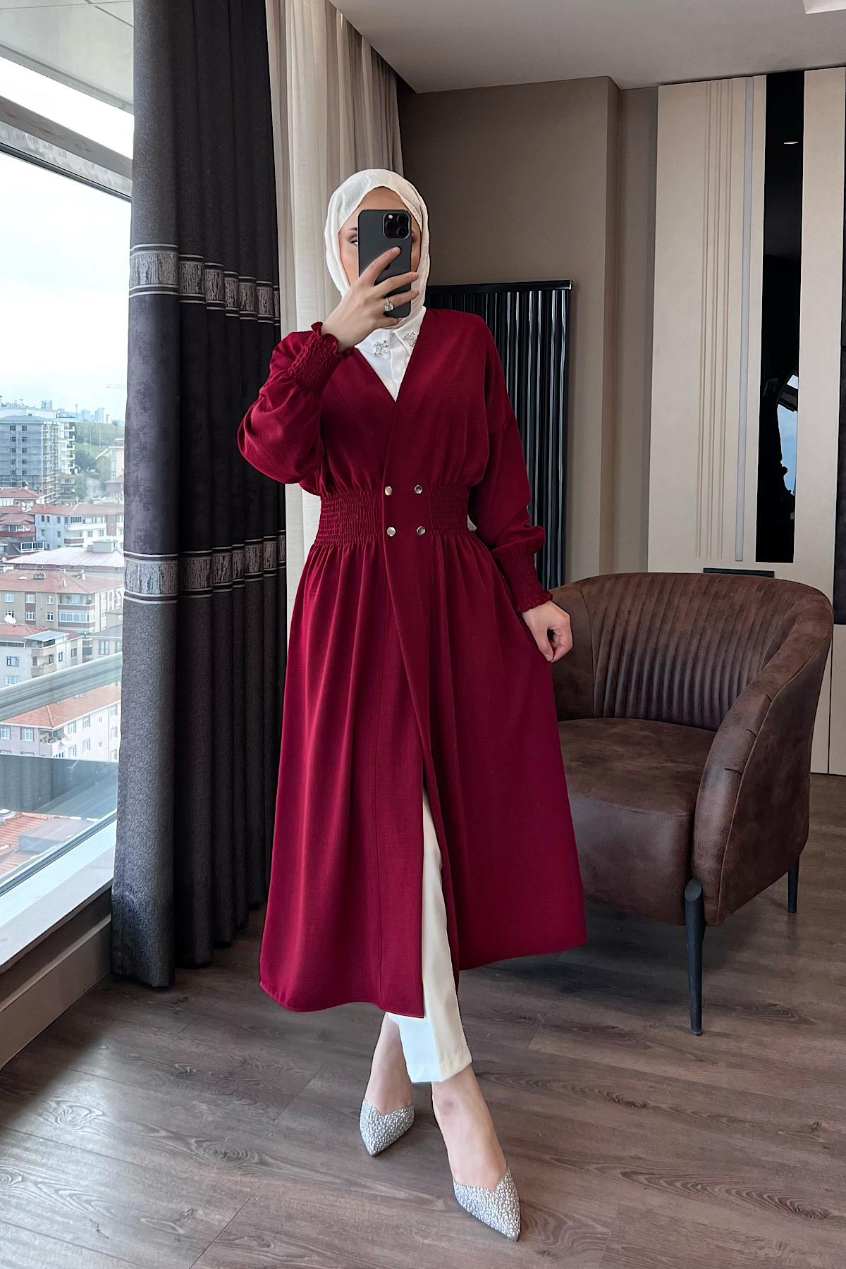 Önü Çıtçıtlı Kap Bordo