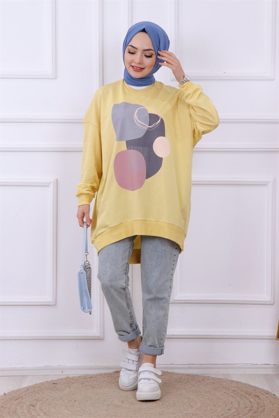 ÖNÜ DESENLİ SWEAT SARI