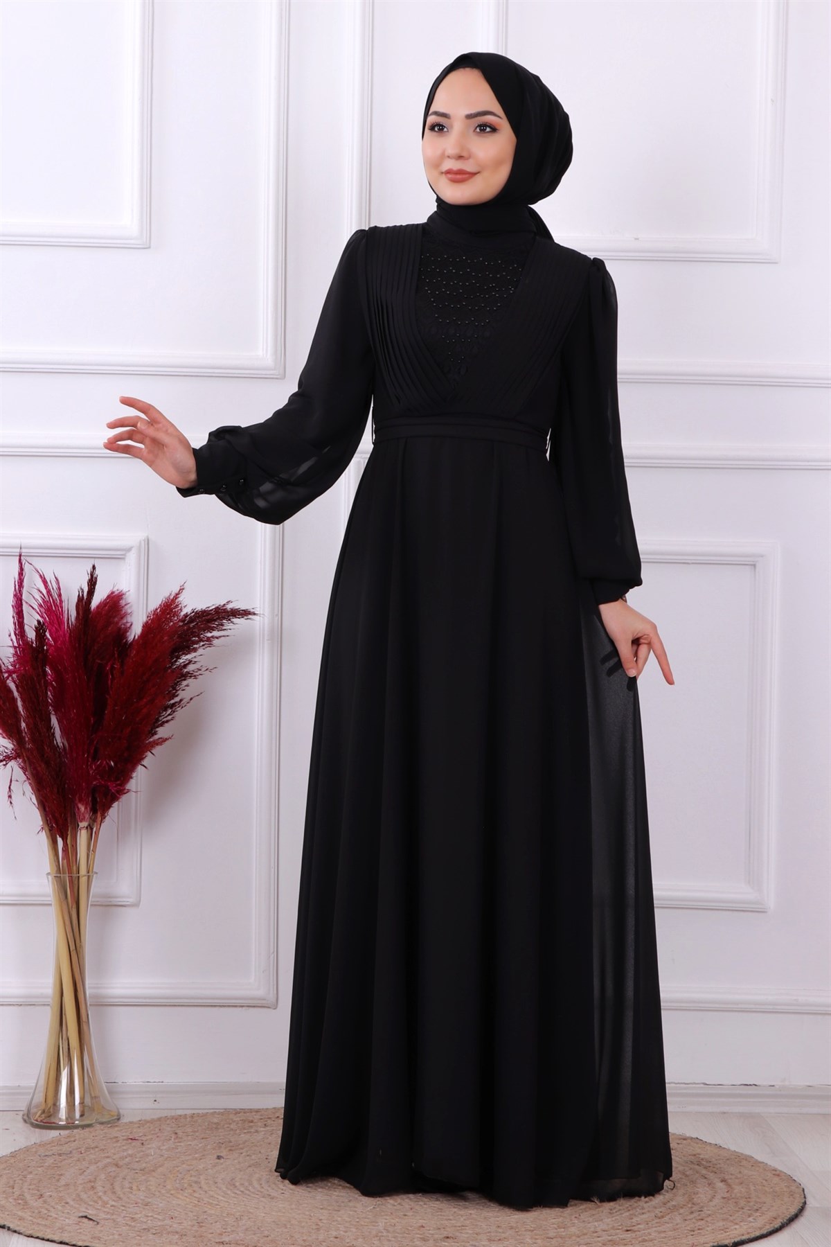 ÖNÜ DRAPE DETAYLI ELBİSE SİYAH