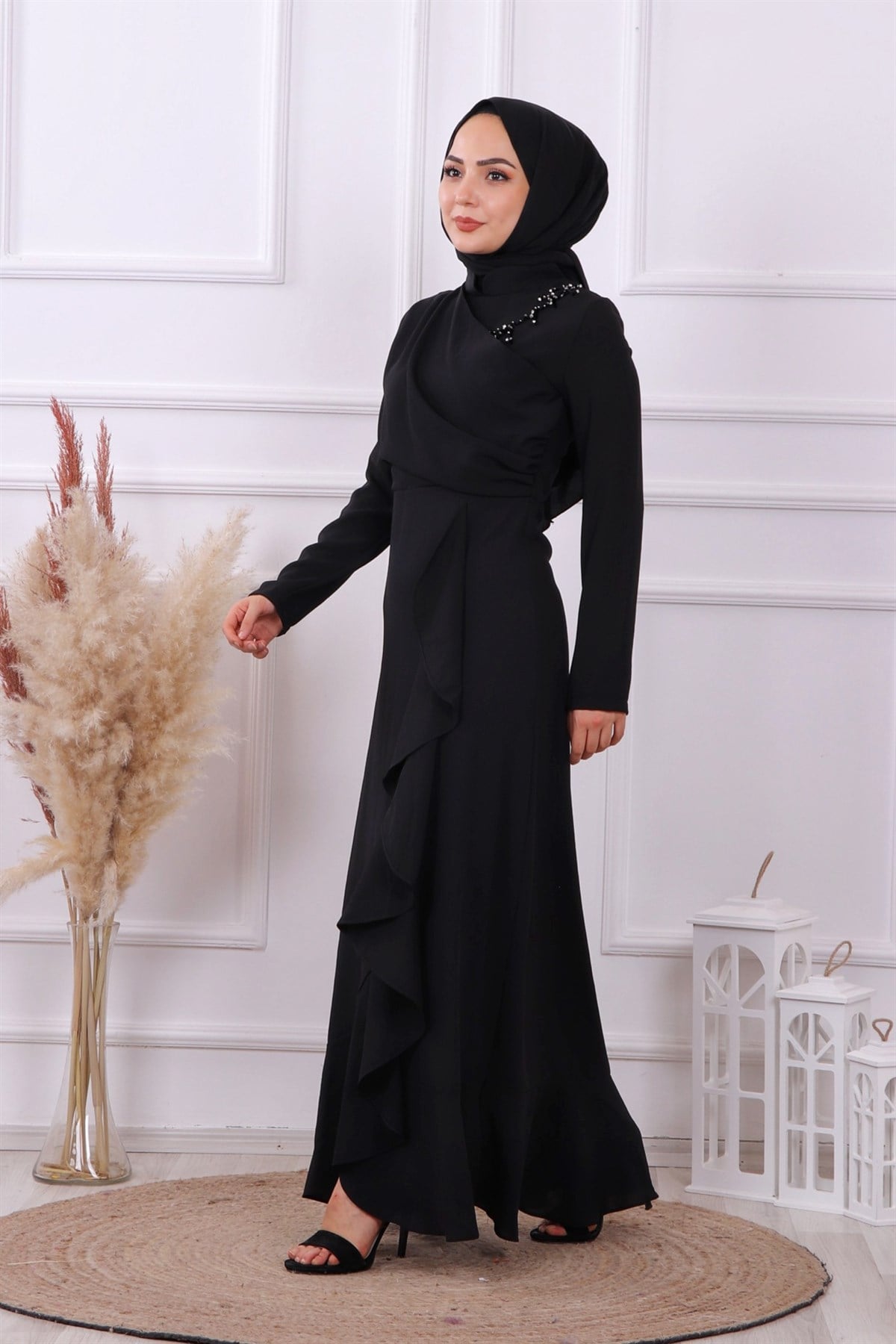ÖNÜ DRAPE VE TAŞ DETAYLI ABİYE 