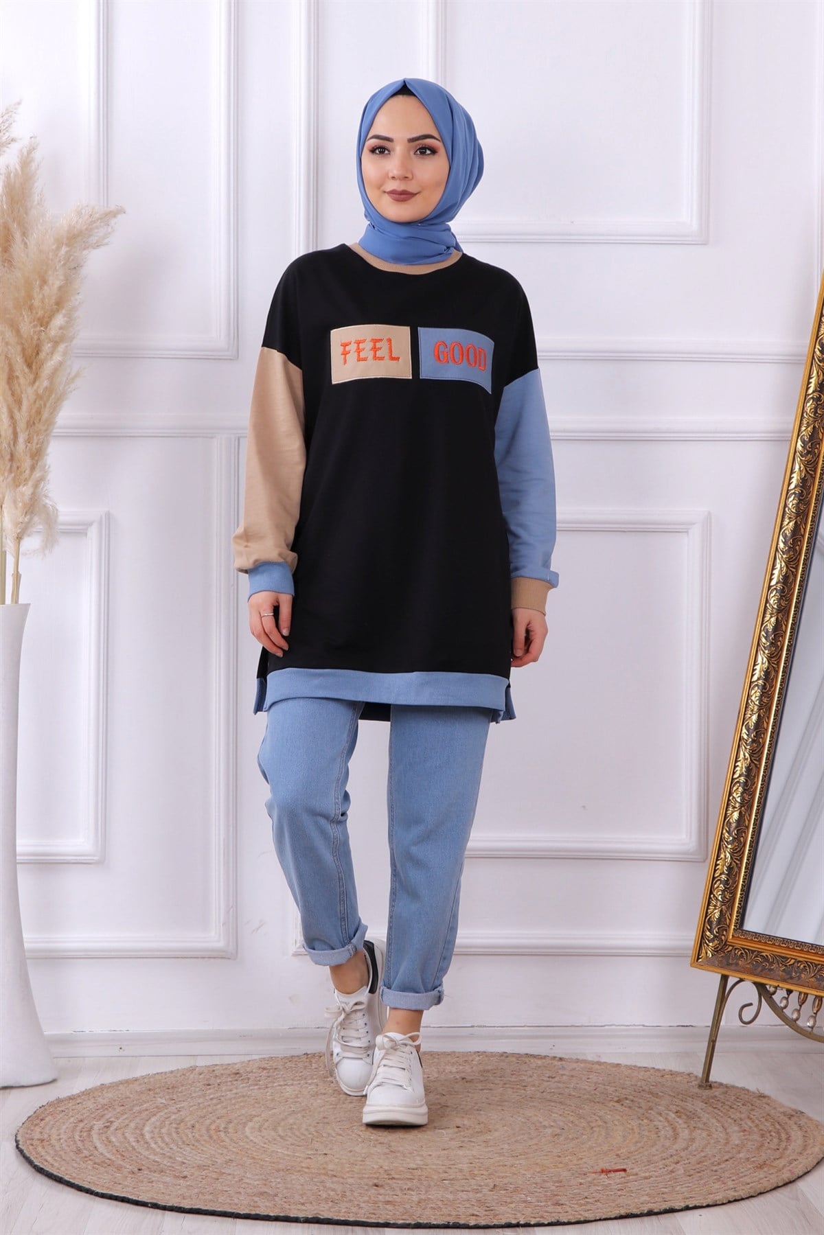 önü feel good yazılı sweat