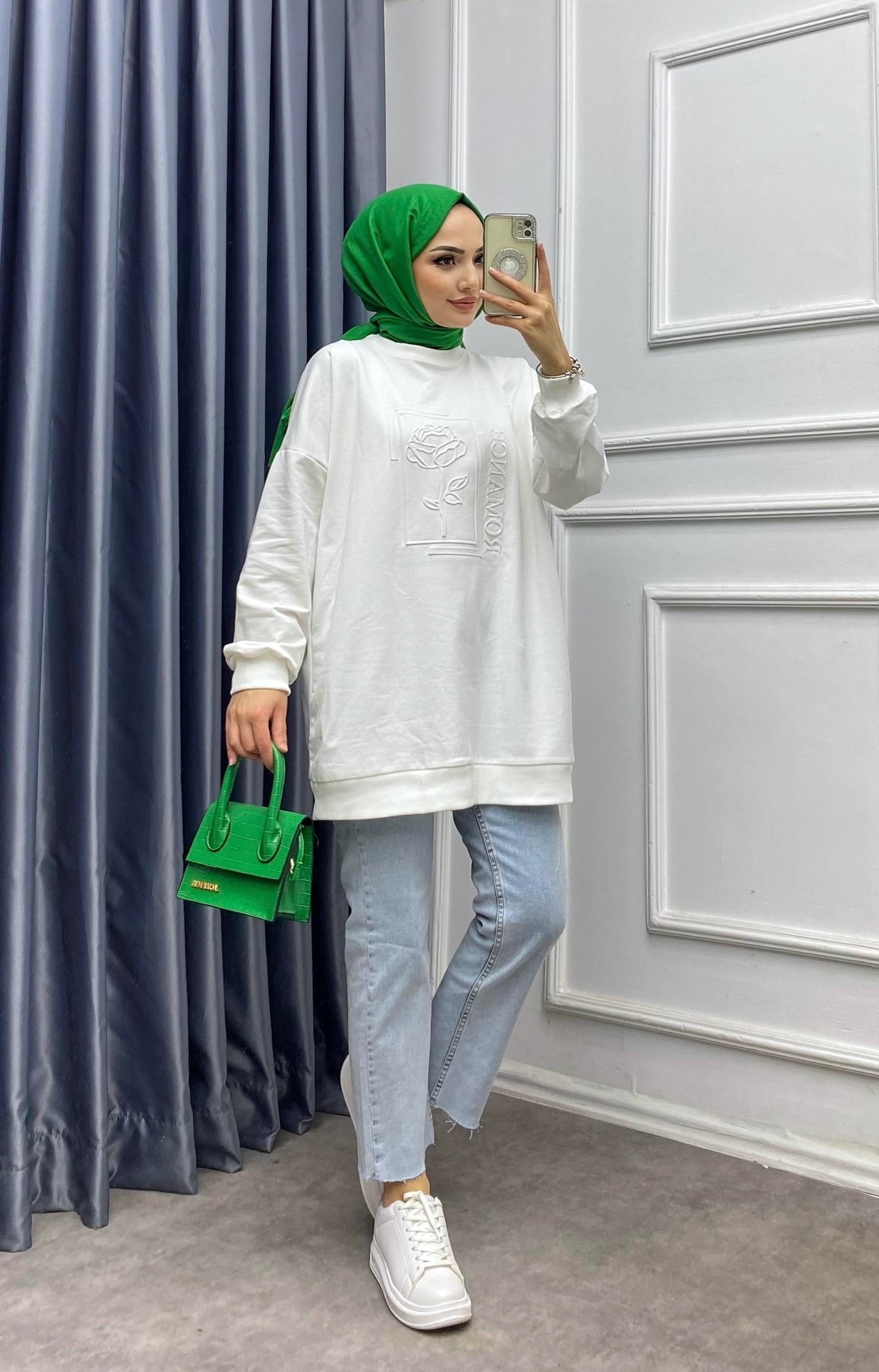 Önü Kabartma Baskılı İki İplik Sweat 