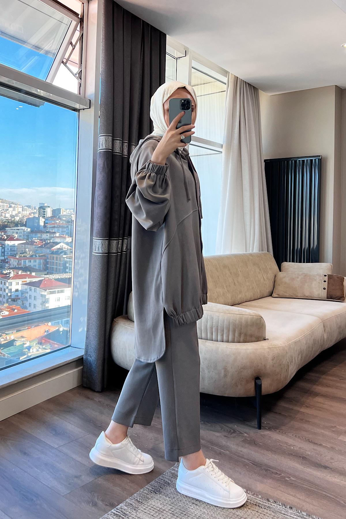 Önü Kısa Arkası Uzun Oysho Kumaş Takım Gri