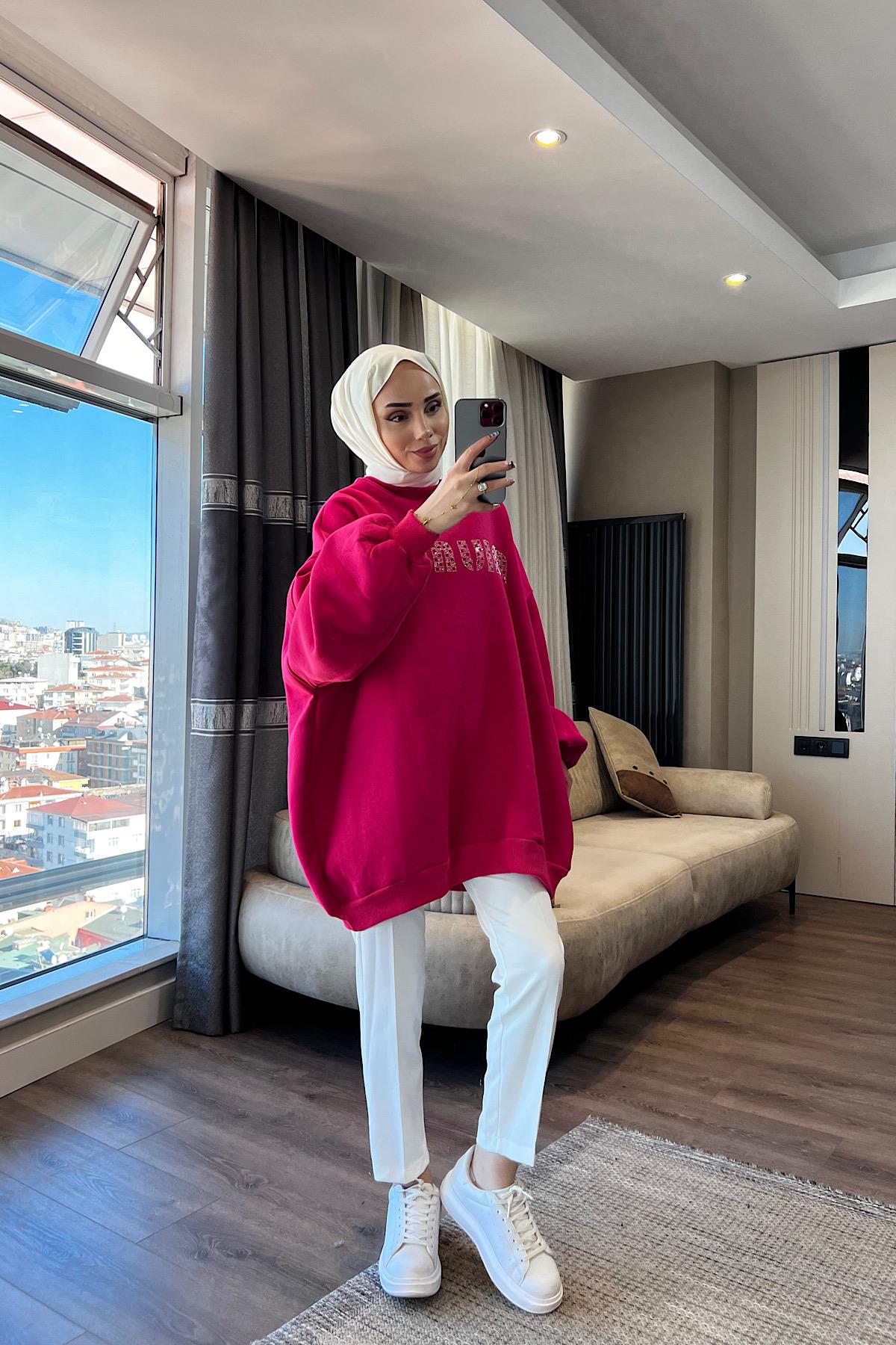 Önü Miu Miu Yazılı Sweat Pembe 