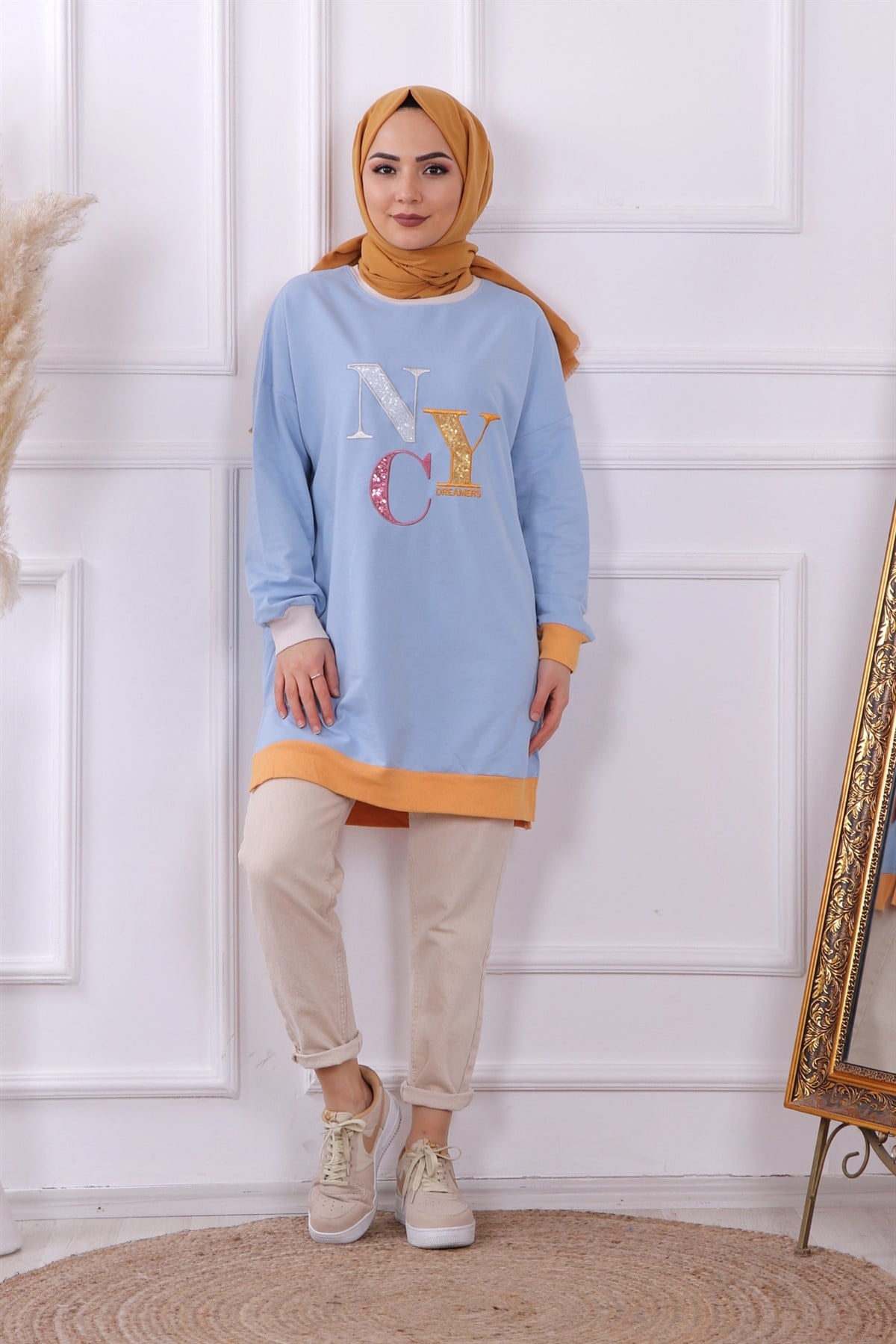 Önü nyc yazılı sweat mavi