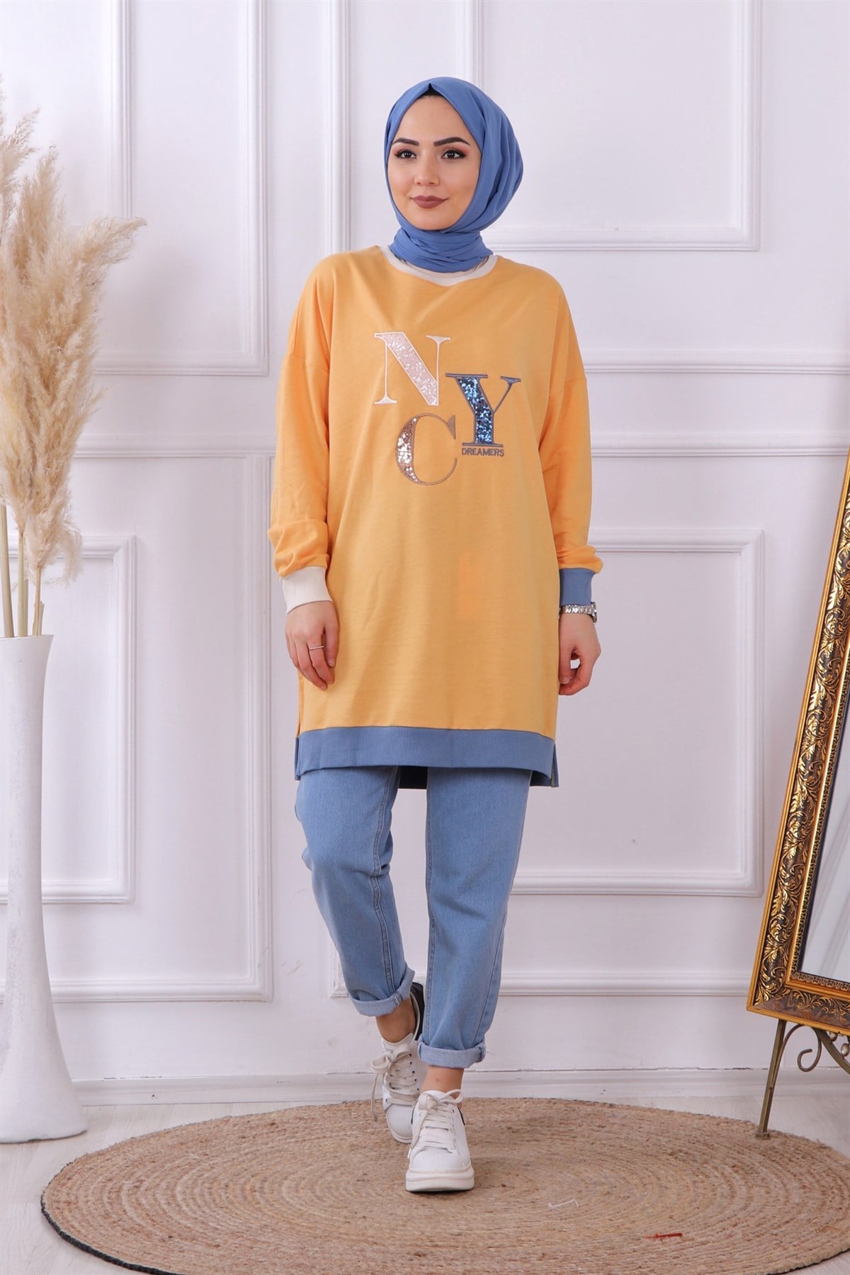 Önü nyc yazılı sweat sarı