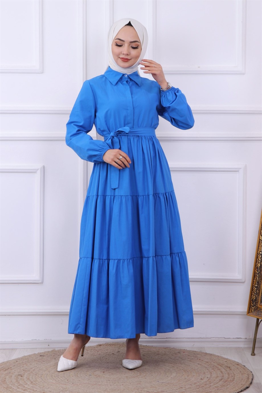 ÖNÜ PATLI ELBİSE MAVİ