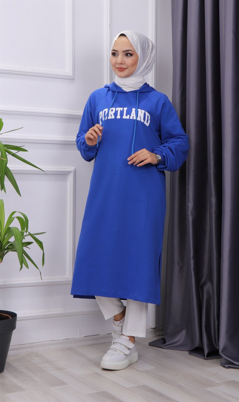 ÖNÜ PORTLAND YAZILI SWEAT LACİVERT