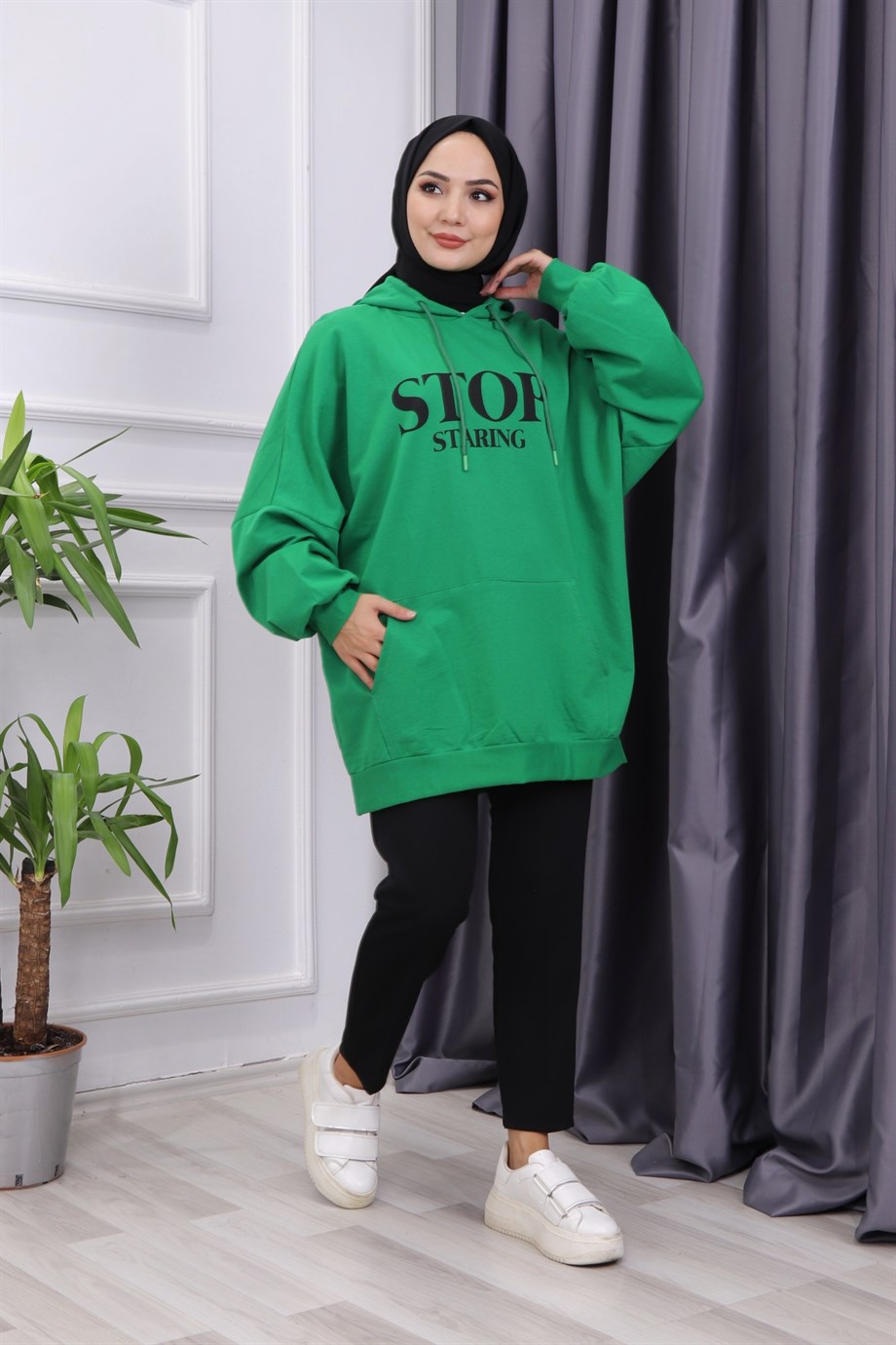 ÖNÜ STOP YAZILI SWEAT YEŞİL