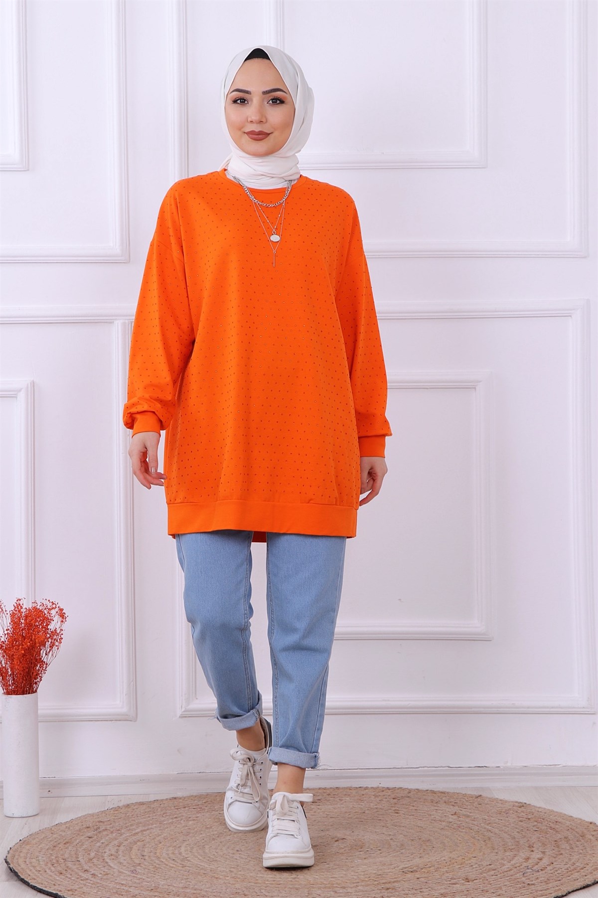 ÖNÜ TAŞLI SWEAT TURUNCU